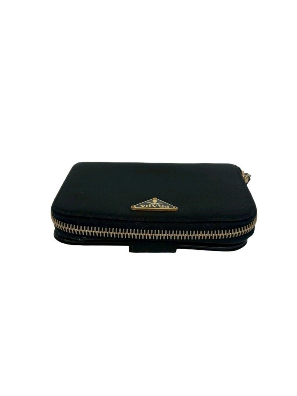 Prada Triangle Logo Tessuto Nylon Saffiano Leather Round Zip Bifold Wallet Black - Picture 3 of 10